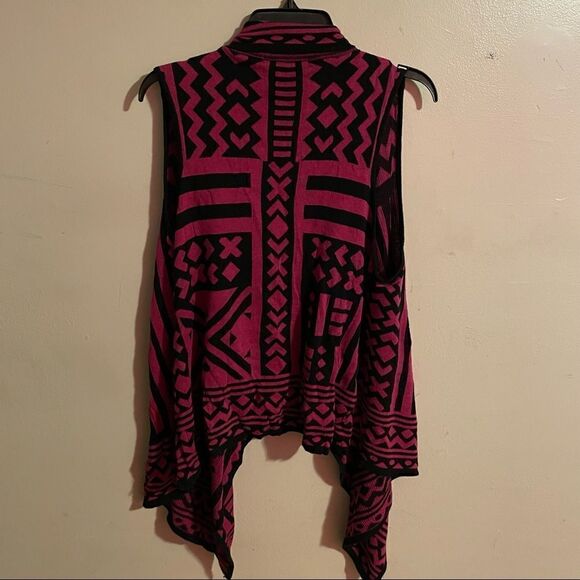 Ashley Stewart Black Pink Aztec Print Cardigan Sweater Vest - Picture 5 of 8